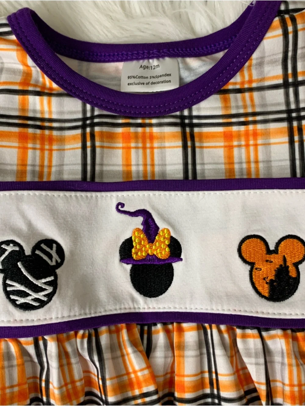 Disney Halloween Plaid Embroidered Purple Trim Outfit Size 12M